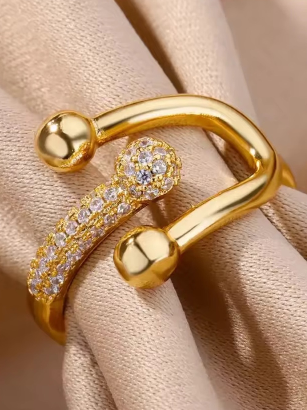 Horseshoe Gold Crystal-Accented Open Ring - Picture 1 of 6